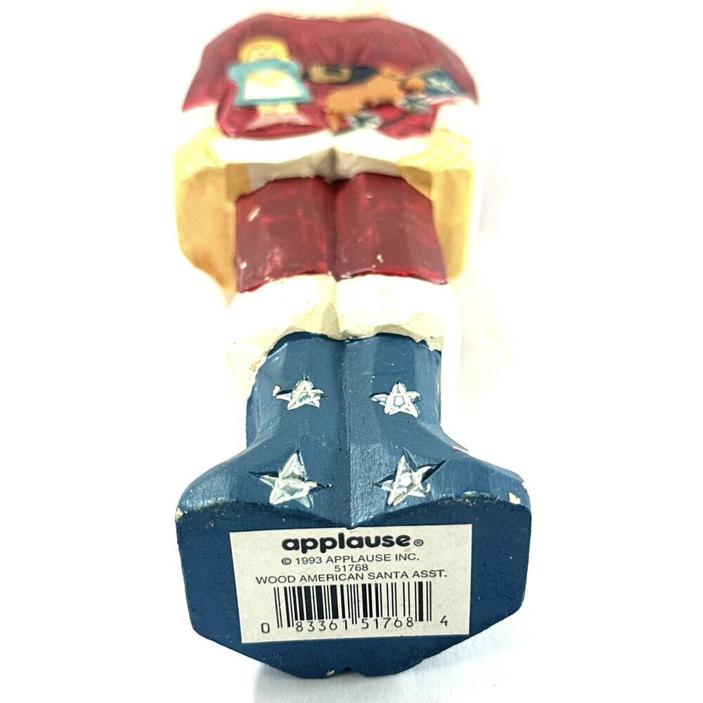 1993 Applause Wood American Santa 9” Hand Painted Folk Art Patriotic Christmas - Picture 8 of 8